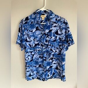 Panama Jack Blue and White Tropical Men's Shirt vintage cars Small